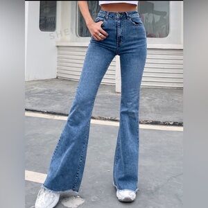 High Rise Raw Hem Flare jeans